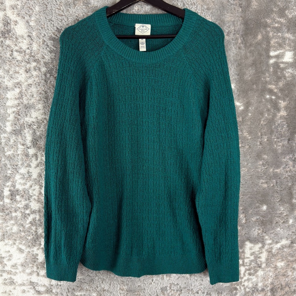 St Johns Bay Plus Size 0X Stretch Outdoor Sweater Green‎ Long Sleeve Pullover